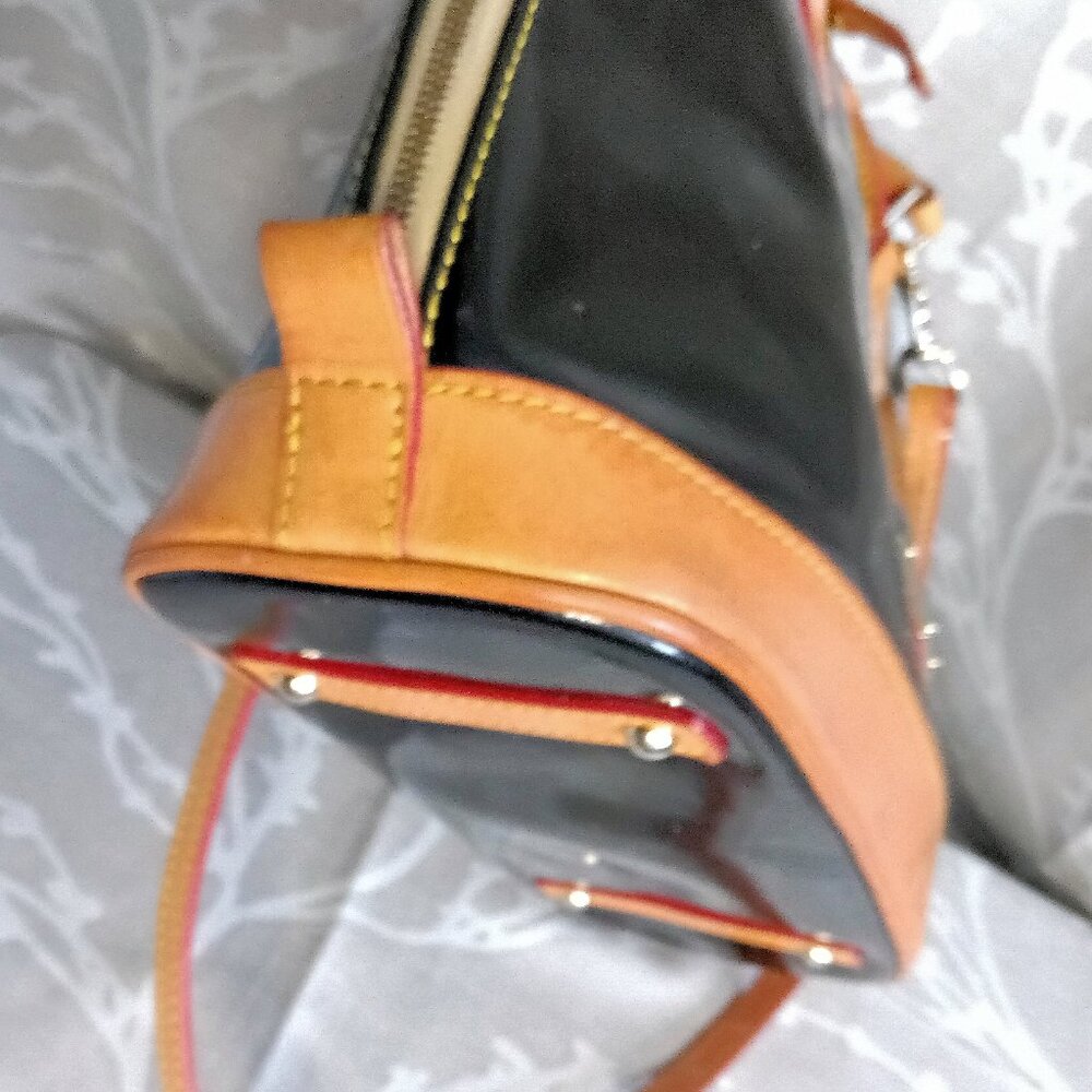 Dooney & Bourke Black and Tan Patent Leather Satchel - Picture 9 of 15